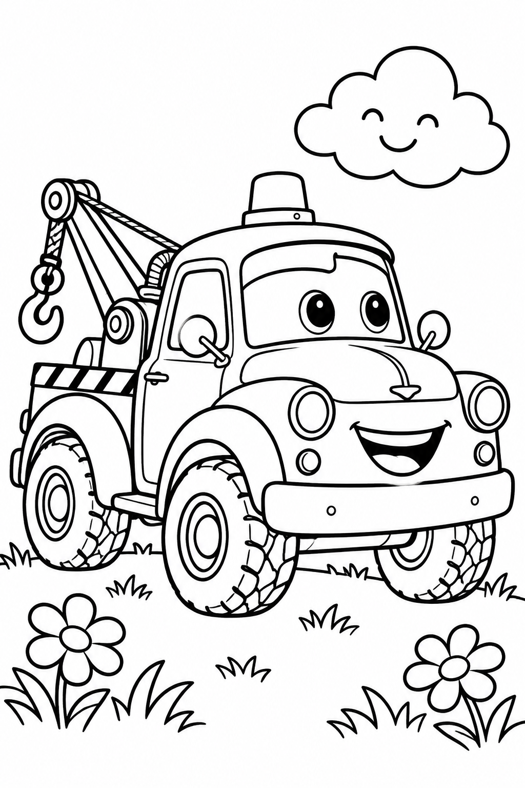 Black and white Tug tow truck coloring page